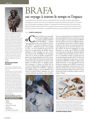 article "BRAFA un voyage à travers le temps et l'espace" by Liesbeth Langouche, pp. 18 à 25